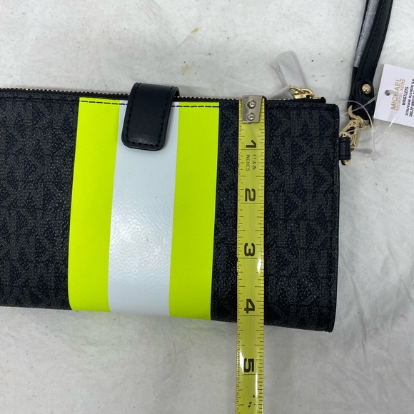 Michael Kors Continental Wristlet Wallet Logo Monogram Neon Striped NWT - Picture 13 of 14